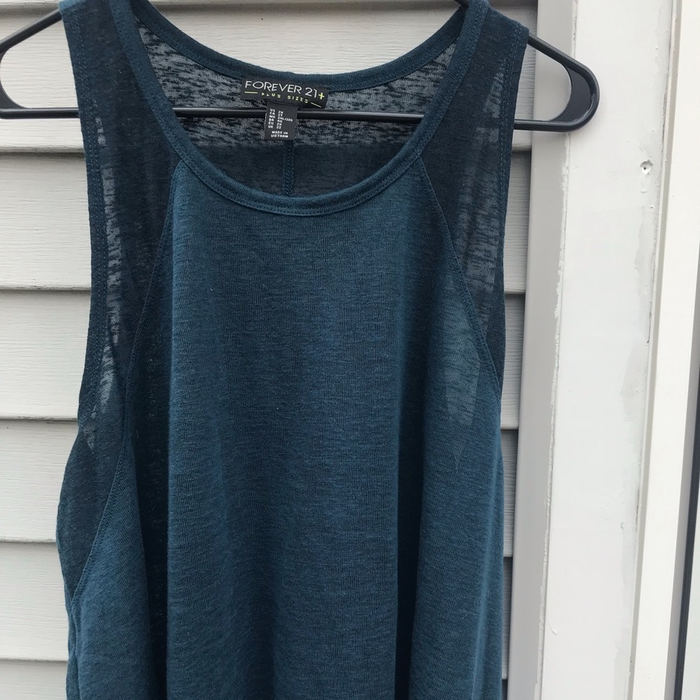 Sheer turquoise tank top